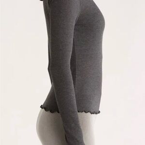 FP Movement by Free People Charcoal Gray Ribbed Long Sleeve Lettuce Hem Top